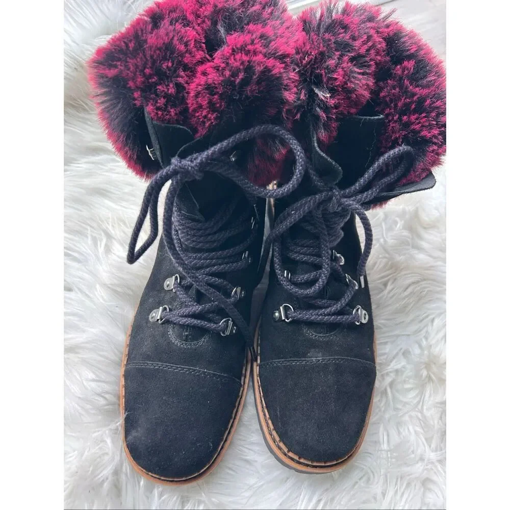 SAM EDELMAN Bowen $300 Suede Fur Collar Hiking Boots Booties Women's 9